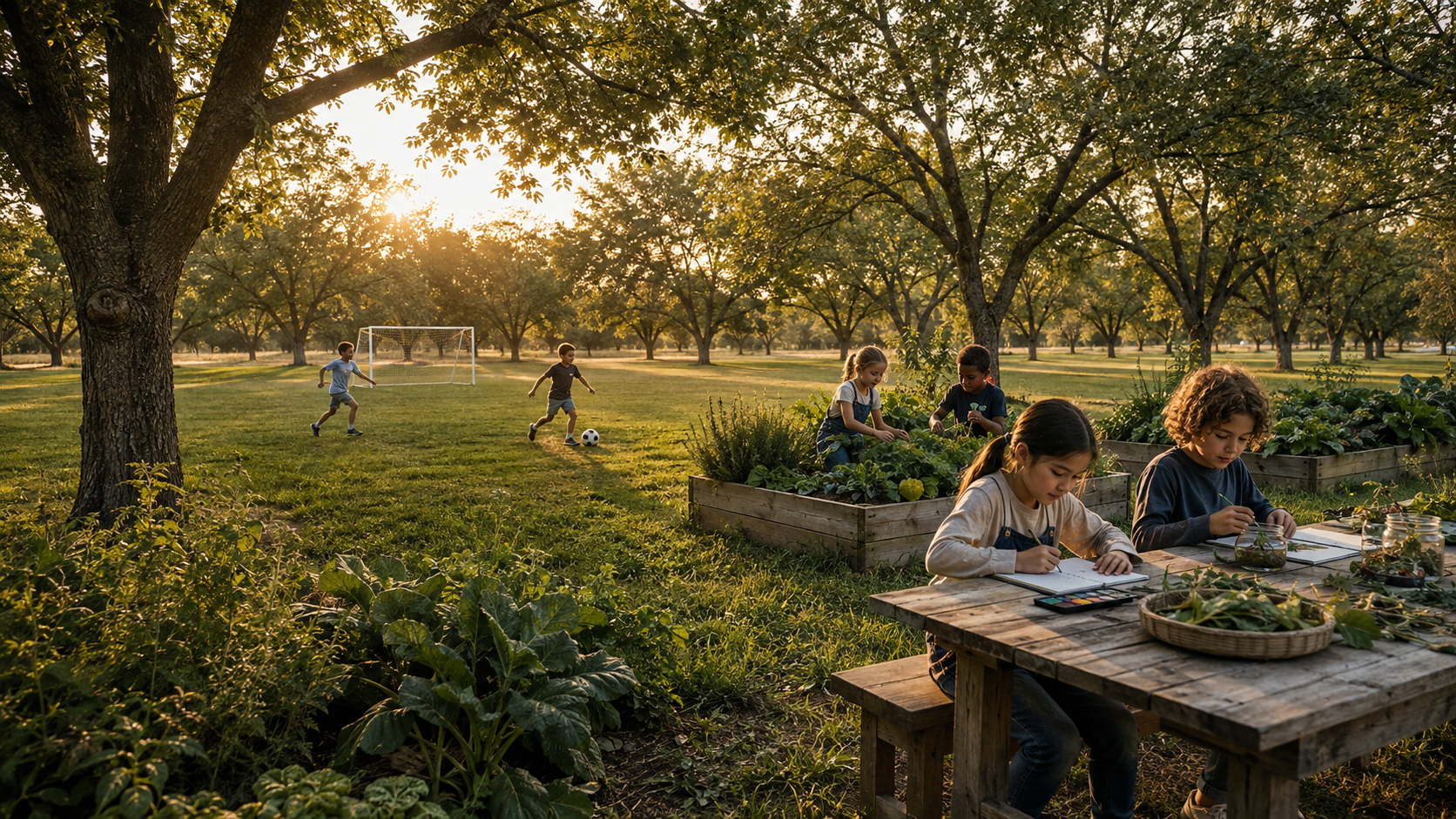 Children learning through athletics, agriculture, and creativity across the ORVIT landscape